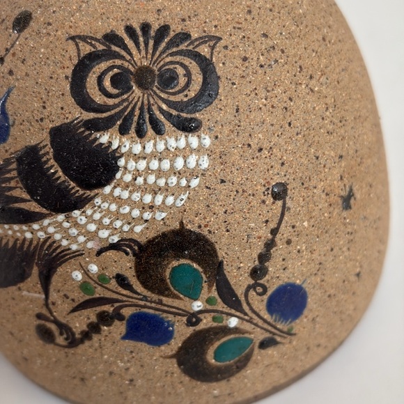 Mexican Tonala art stoneware pottery owl vase - Picture 9 of 15